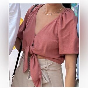 Abercrombie & Fitch Mauve Tie-Front Blouse